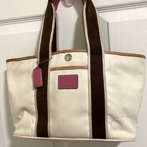 COACH PINK/BROWN HAMPTON TOTE!